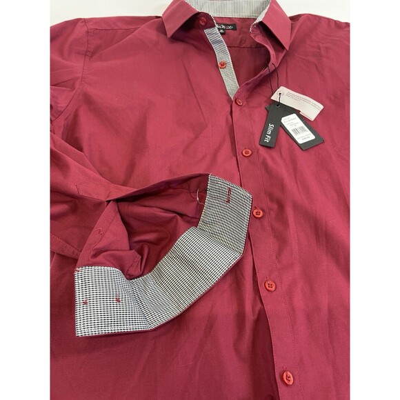 3 NWT Galaxy Mens Size M Slim Fit Long Sleeve Dress Shirt. Contrasting Cuff/Seam - Picture 4 of 9